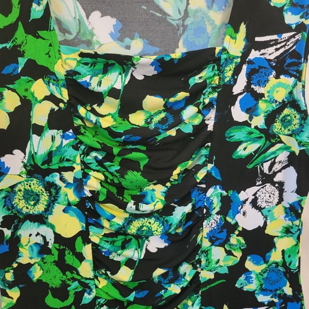 Style & Co Tank Floral Dressy Ruched Ruffled XL Colorful Classic lined stretch - Picture 4 of 10